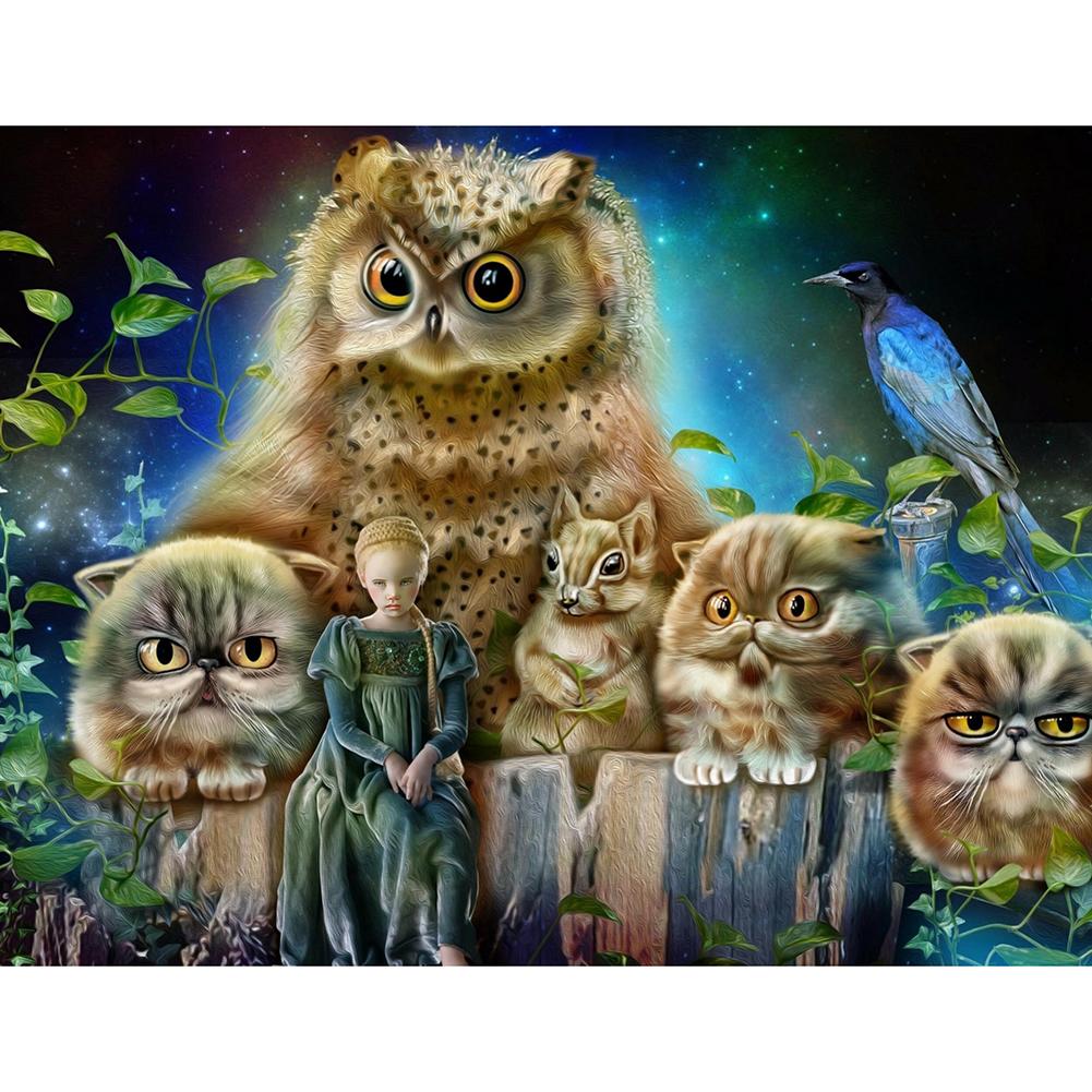 

40*30CM-Round Drill Diamond Painting-Novelty Girl Animal, 501 Original