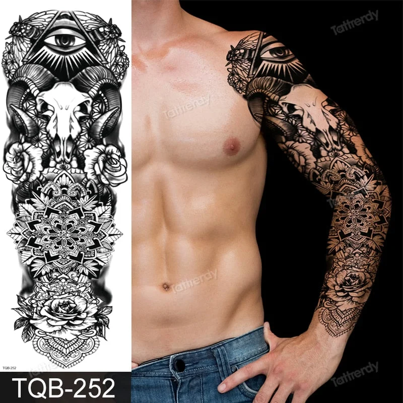 clock lion king fox forest temporary tattoos men sexy body art makeup tattoo sticker black waterproof custom totem maori tatoo