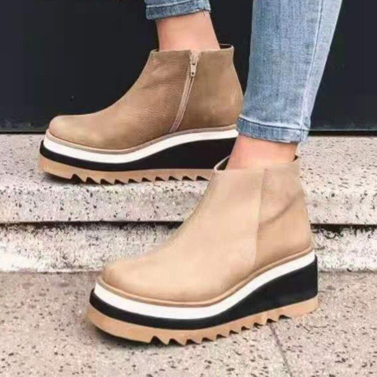 Women Shoes 2021 Fashion Plus Size Platform Shoes British Side Zipper Retro Martin Boots Women Wedge Ankle Boots Botines Mujer