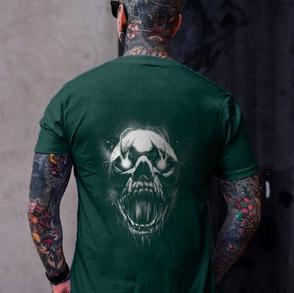 Mouth Open Skull Graphic Printing T-shirt
