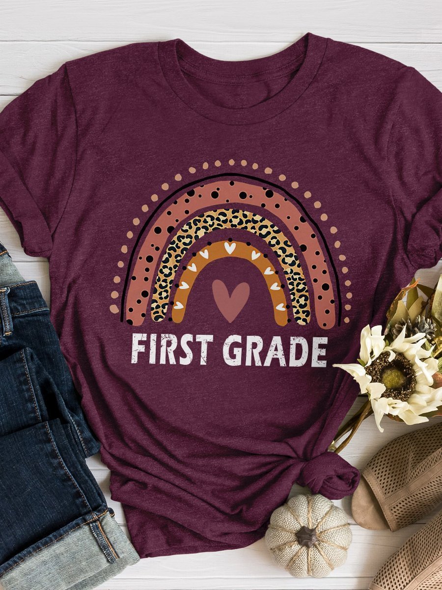 Rainbow Heart First Grade Teacher Print Short Sleeve T-shirt
