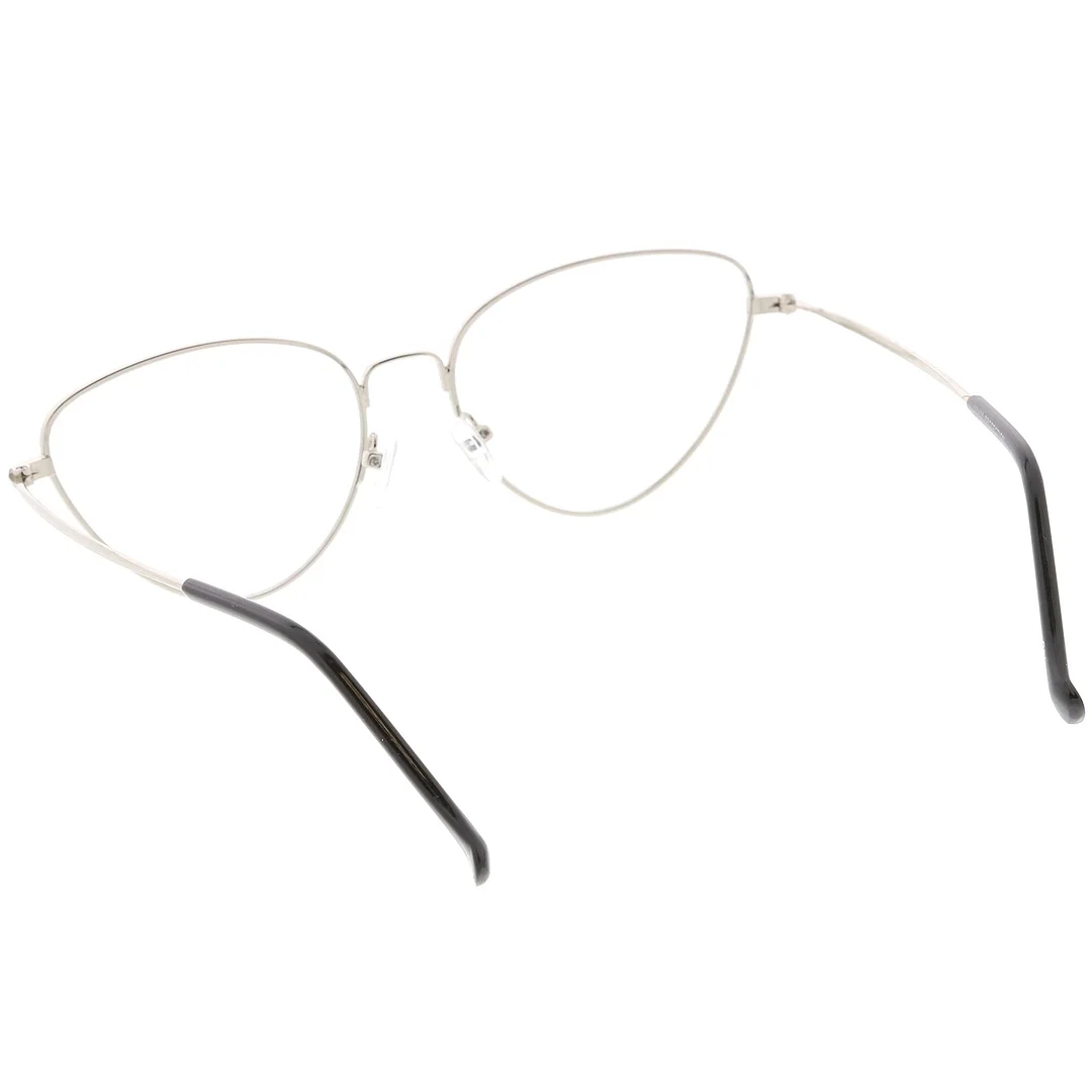 Women's Slim Metal Arms Cat Eye Glasses Clear Flat Lens 53mm