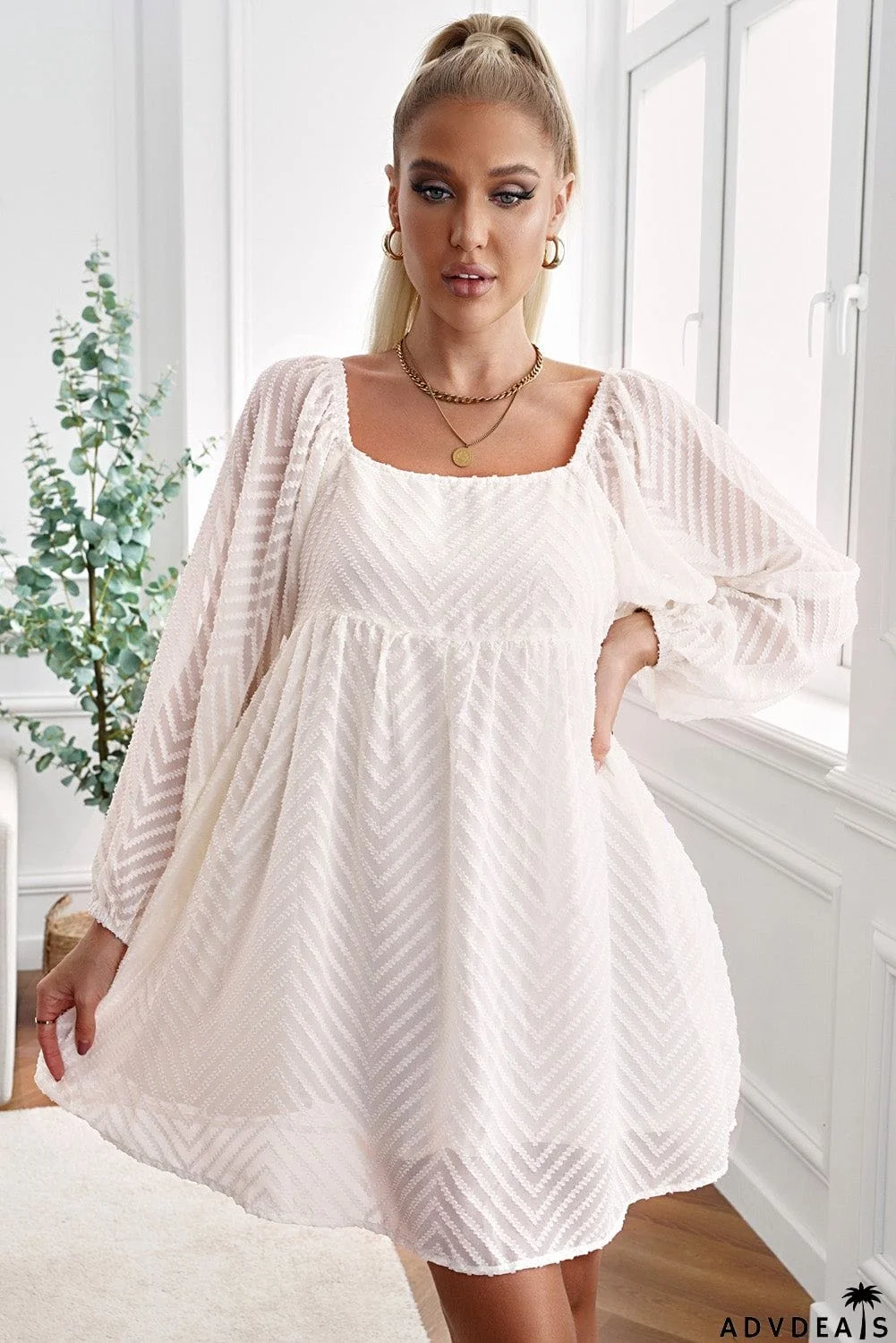 Textured Square Neck Mini Dress