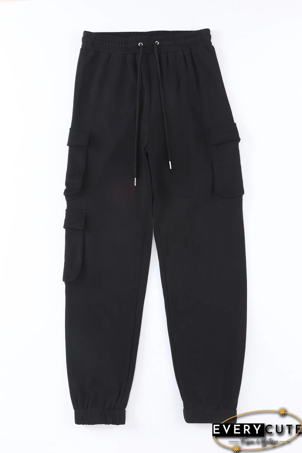 Black Drawstring Jogger Pants with Cargo Pockets