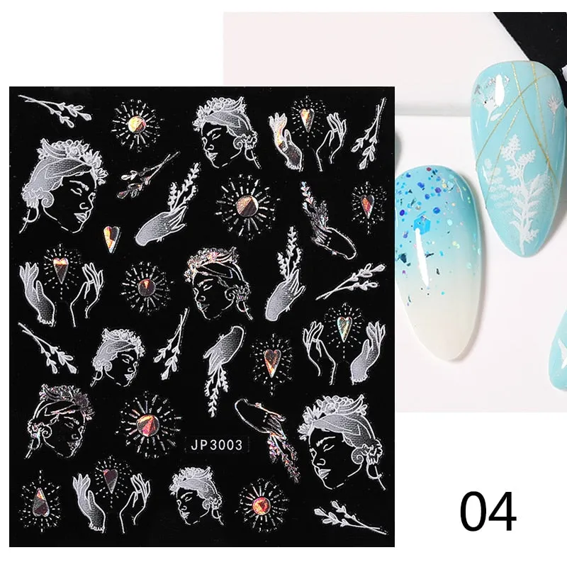 1 Sheet White Embossed Flower Lace Sticker Decal Wedding Nail Art Designs Floral Butterfly Japanese Manicures Nail Decoration