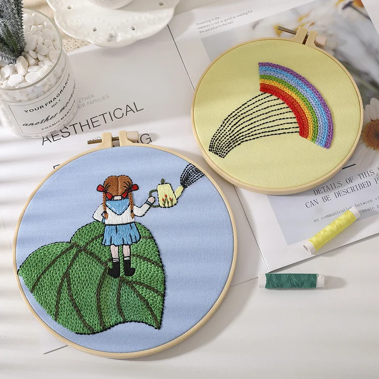 Girl with Rainbow 2-piece Embroidery Starter Kit Ventyled
