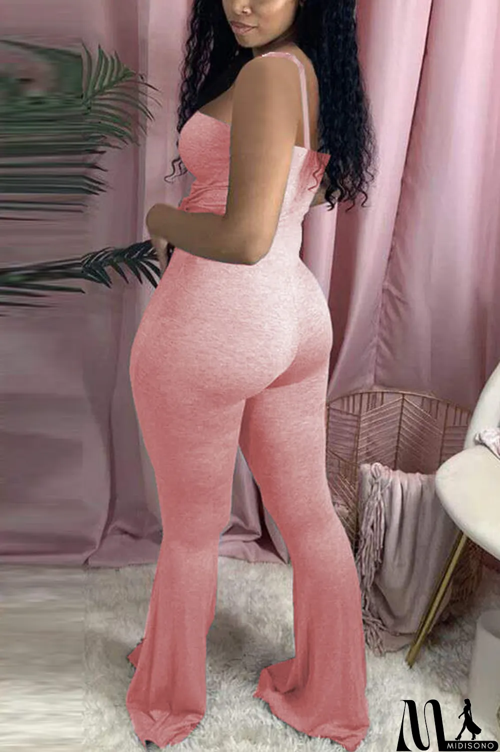 MidiSono - Dark Gray Fashion Sexy Solid Cotton Sleeveless Slip Jumpsuits