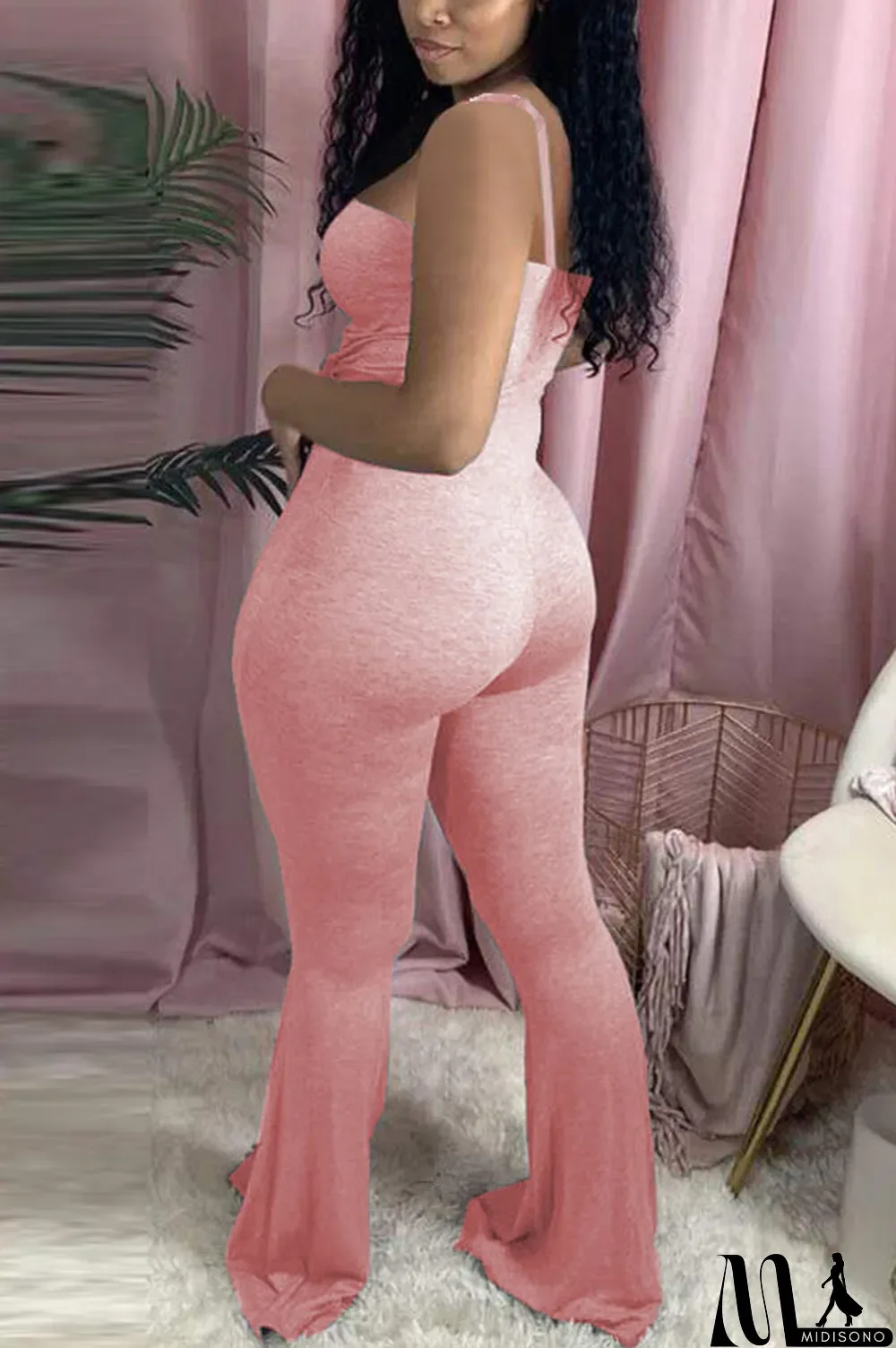 MidiSono - Dark Gray Fashion Sexy Solid Cotton Sleeveless Slip Jumpsuits