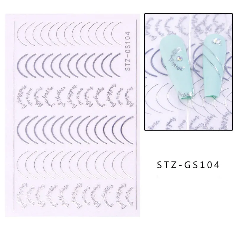 3D Lines Nail Stickers DIY Rose Gold Metal Stripe Lines Letters Decals Curve Nail Art Sliders Self Adhesive Decorations Manicure-Nail Inspo