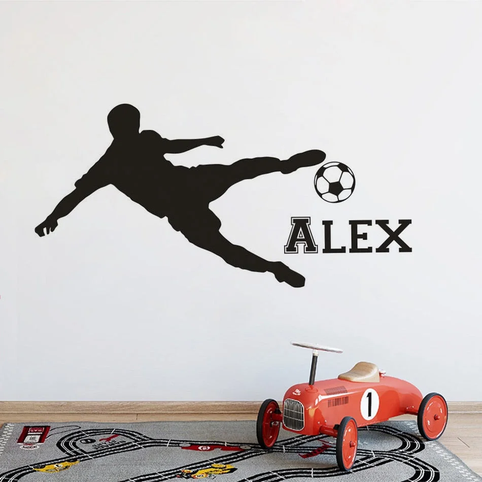 Custom Boys Name Wall Sticker Soccer Player Sportsman Wall Vinyl Decals Footbal Club Interior D&eacute;cor Custom Name Gift AZ721