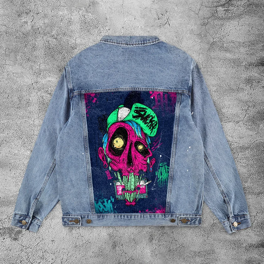 Casual green hat zombie denim jacket
