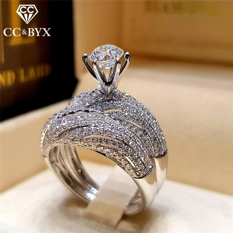 CC Couple Rings For Women Round Stone Cubic Zirconia Set Ring Bridal Wedding Engagement Fashion Jewelry Drop Shipping CC2205 1103