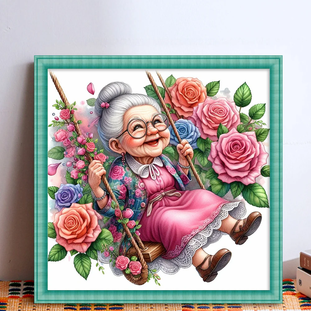 11CT Full Stamped Cross Stitch - Old lady(Canvas|45*45CM)