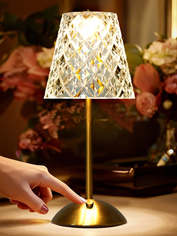 Sanmadrola Cordless Table Lamp Rechargeable Dimmable LED Touch Lamp 3 Colors Modes Portable Crystal Gold Metal Beside Lamps for Bedroom Restaurant Kitchen Home Decor Gifts for Women