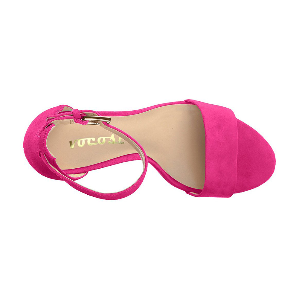 90mm Women's Ankle Strap Pumps Heel Sandals Rose Suede-vocosishoes