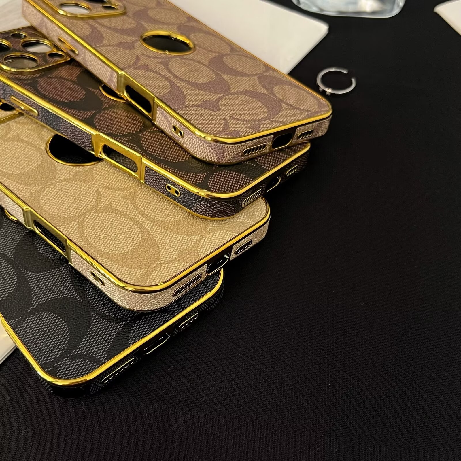 Classic Coach Signature Canvas Leather Electroplated Apple iPhone Case
