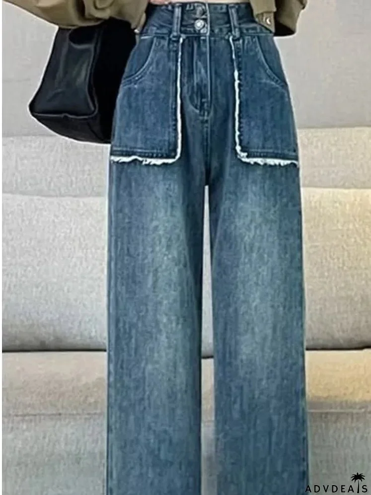INS Versatile Light Color Thickened New Long Art Natural Waist Popular Spring And Autumn Jean