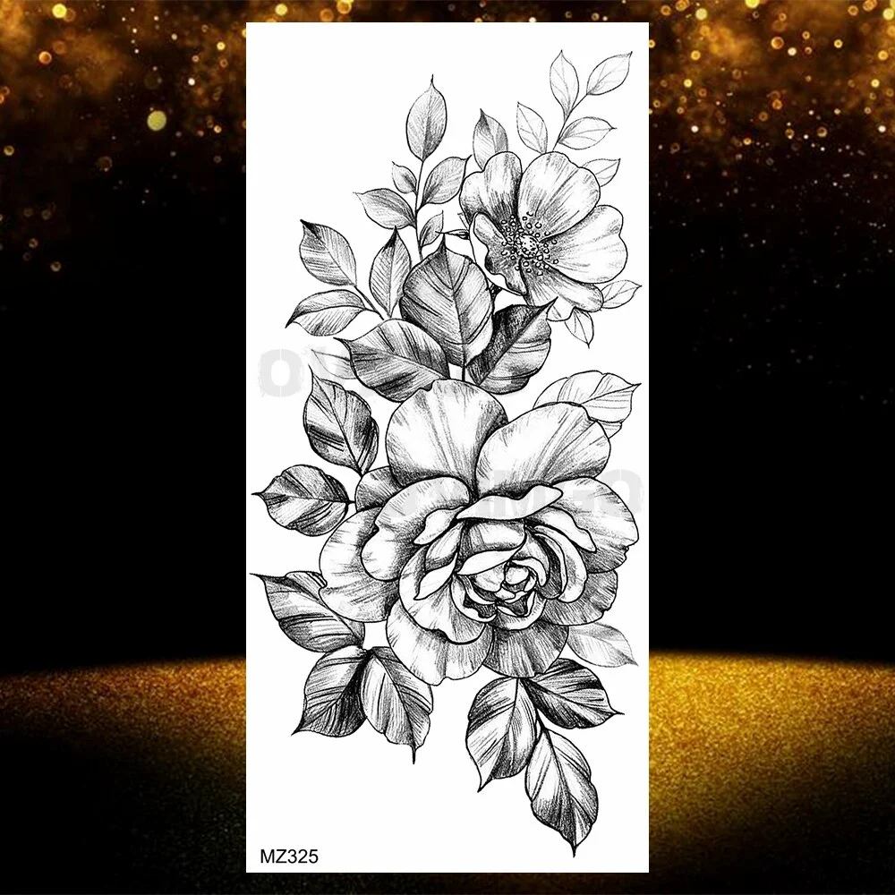  Black Rose Flower Temporary Tattoos Fake Waterproof Tatoo Body Art Arm Leg Floral Peony Bloosom Tattoo Stickers Makeup 928-0
