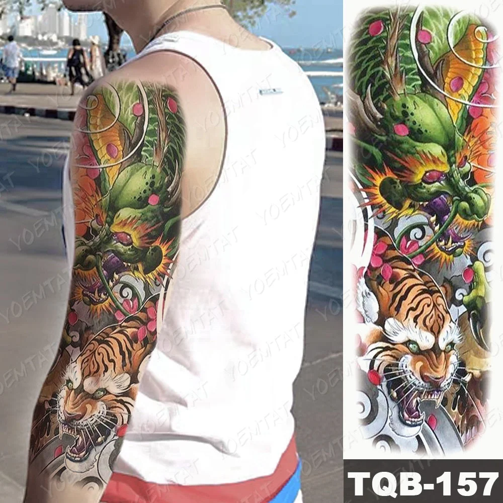 Large Full Arm Sleeve Tattoo Dragon Falls Waterproof Temporary Tatoo Sticker Japanese Tradition Men Women Body Art Tatto