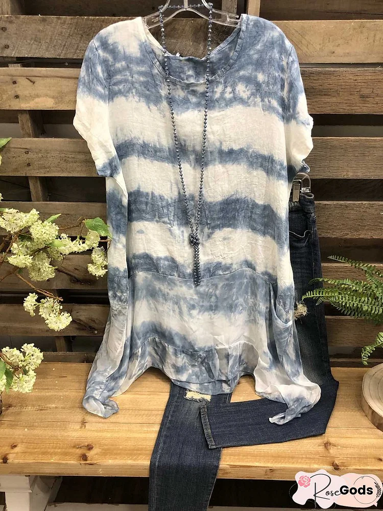 Casual Dip-Dyed Short Sleeve Top