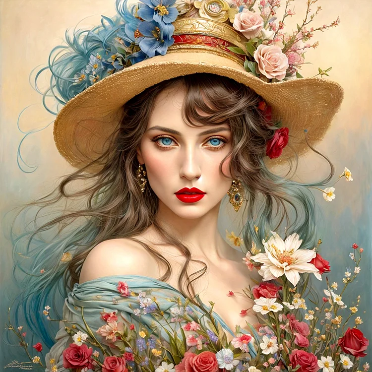 Girl With Gorgeous Red Lips 40*40CM (Canvas) Full Round Drill Diamond Painting gbfke