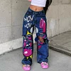 Women's Long High-Waisted Ripped Jeans With Lips Print by Inlyline