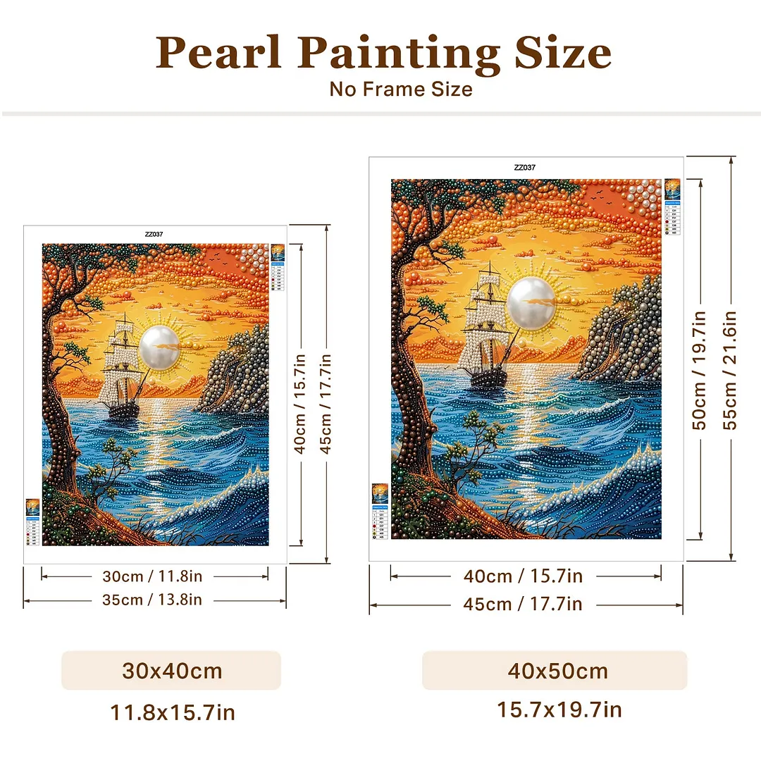 Sailing Ship at Orange Sunset - Pearls Painting