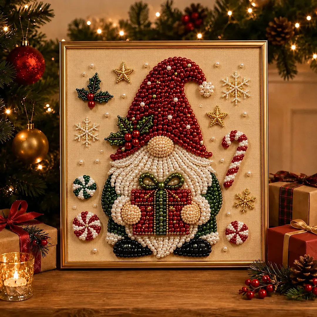 LSAT DAY 75% OFF 🎄🎅 Premium 3D Pearl Christmas Wall Art Kit | Luxury Flocked Canvas with Scratch-Resistant Non-Fading Pearl Beads DIY Holiday Decor ⛄️❄️