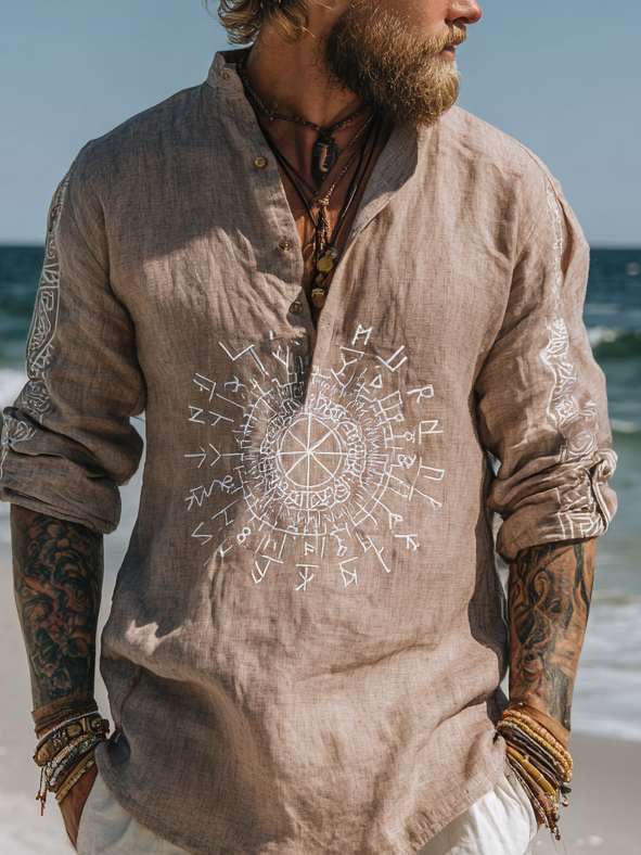 Men's Viking-Inspired Long Sleeve Linen Henley Shirt / Rvogue / Rvogue