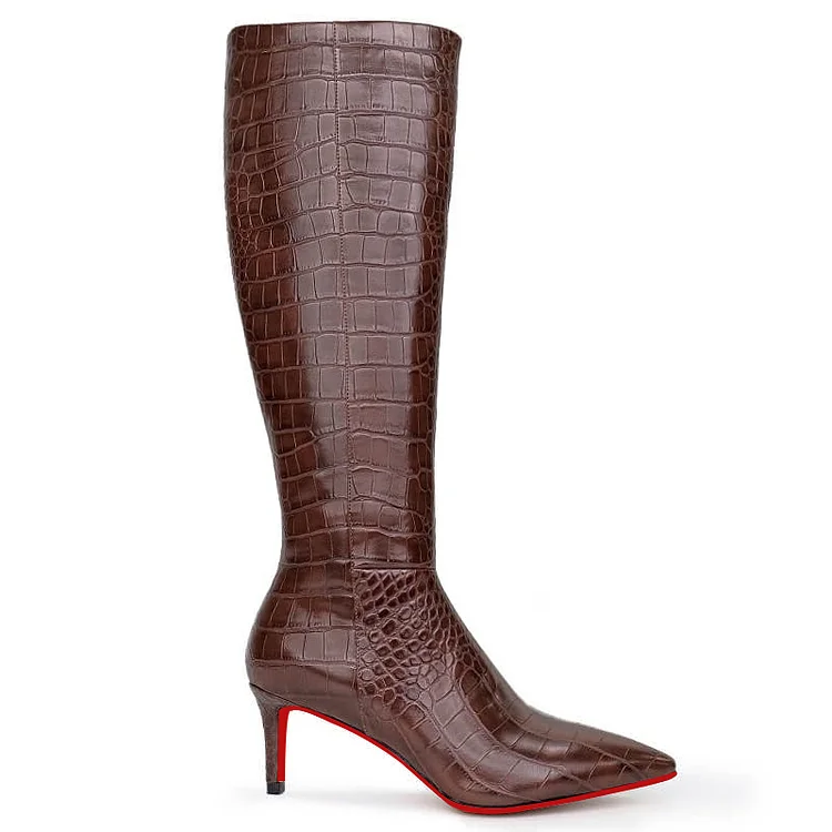 60mm Stylish Zipper Crocodile Red Bottoms Pumps High Heels Knee Boots VOCOSI VOCOSI