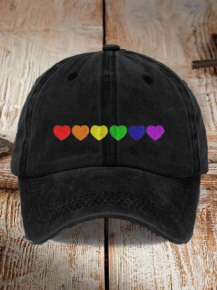 Comstylish Rainbow Heart Embroidered Pattern Hat