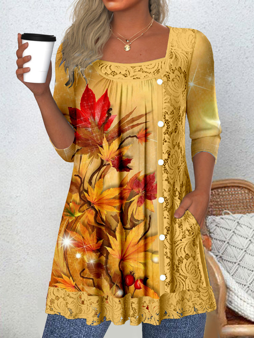 Women Long Sleeve V-neck Graphic Floral Printed Top