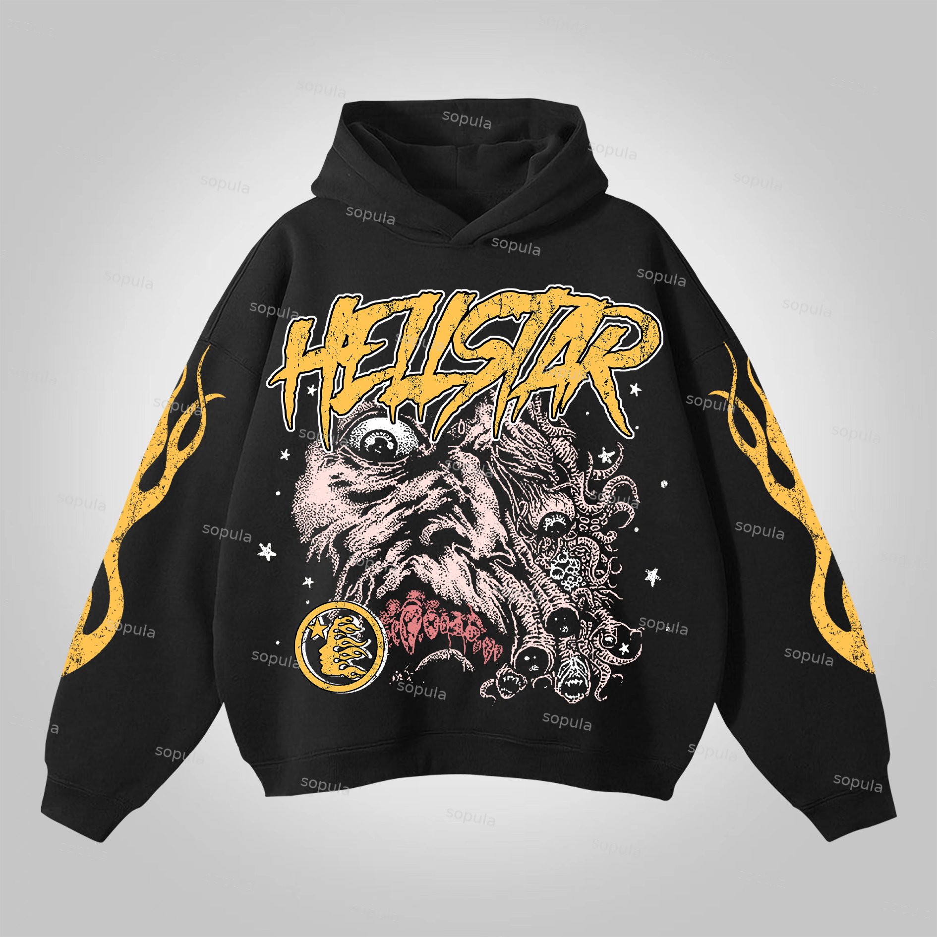 Sopula Multi-Eyed Monster Graphic Print Hoodie - SOPULA