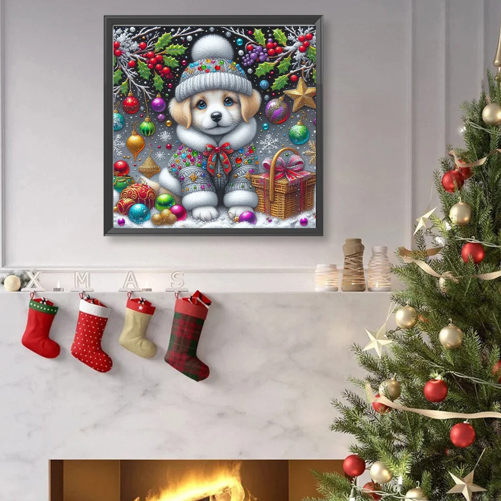 Diamond Painting - Full Round Drill - Christmas Dog(Canvas|40*40cm)