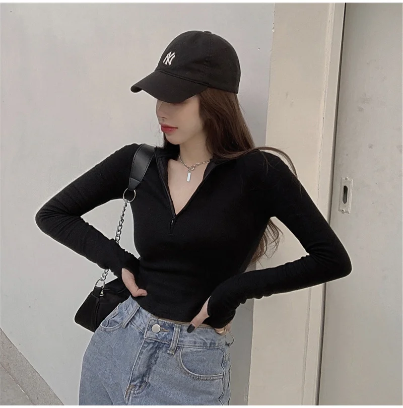 Pongl Pongl Quality 2023 Autumn Decoration Body Sexy Bottom Shirt With Korean Version Of Short Jacket Women With Long-Sleeved T-Shirt Women