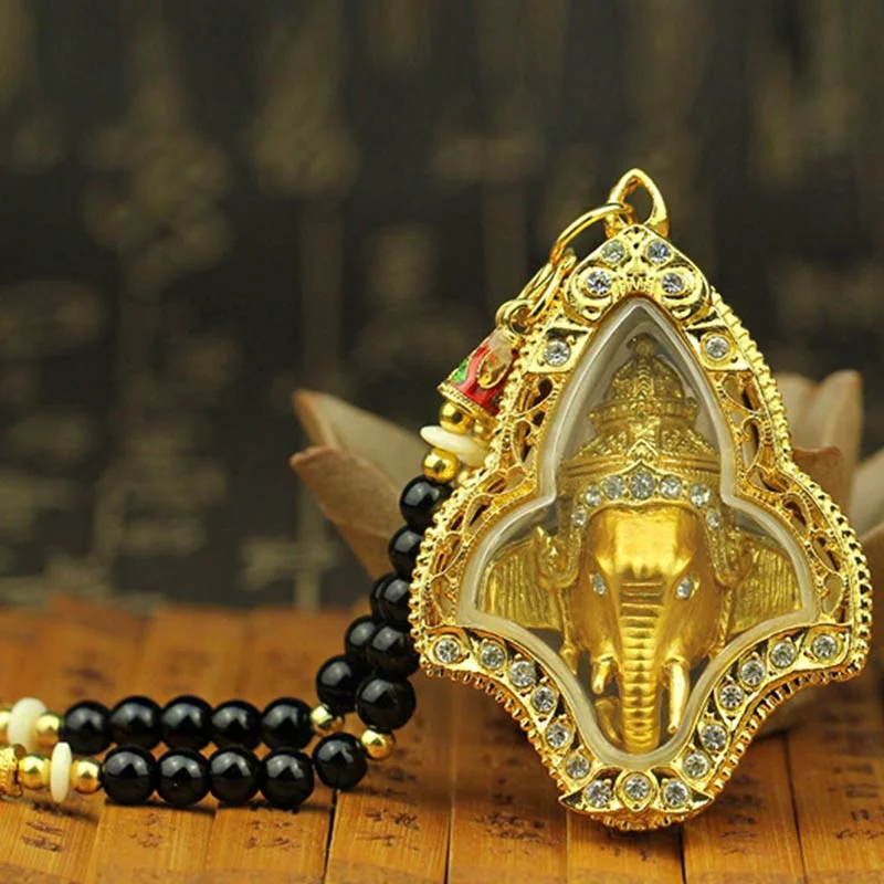 Obsidian Buddha Protection Black Bead Pendant Necklace