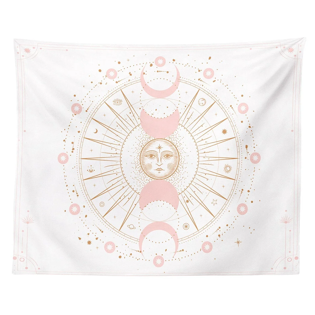 Moon Phase Tapestry Wall Hanging Pink Celestial Floral Wall Tapestry Hippie Flower Wall Carpets Dorm Decor Starry Sky Carpet