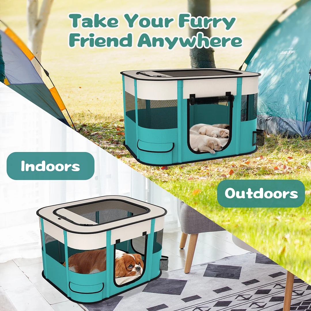 BEBANG Pet Playpen, Foldable Portable Dog Cat Playpens Exercise Kennel Tent, Removable Shade Cover, Indoor Outdoor Travel Camping Use