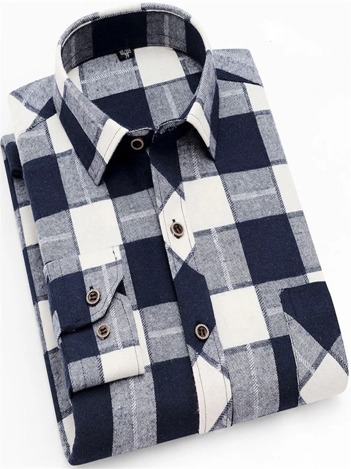 Spring New Men's Brushed Plaid Shirt Casual Facecloth Plaid Shirt Casual Shirt-Cosfine