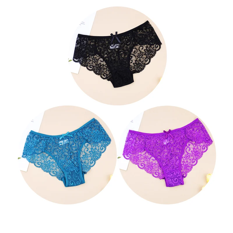 Billionm Sexy Women Lace Panties Underwear Breathable Briefs Transparent Floral Bow Soft Comfort Lingerie Size S M L XL