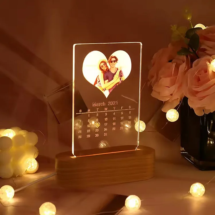 Custom Photo Acrylic Calendar Wooden Base LED Night Lights