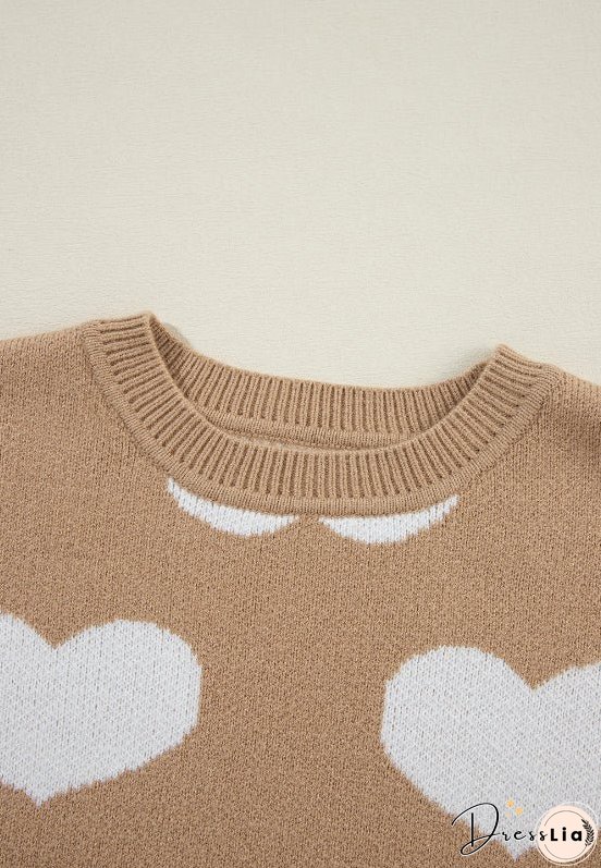 Heart Round Neck Long Sleeve Sweater