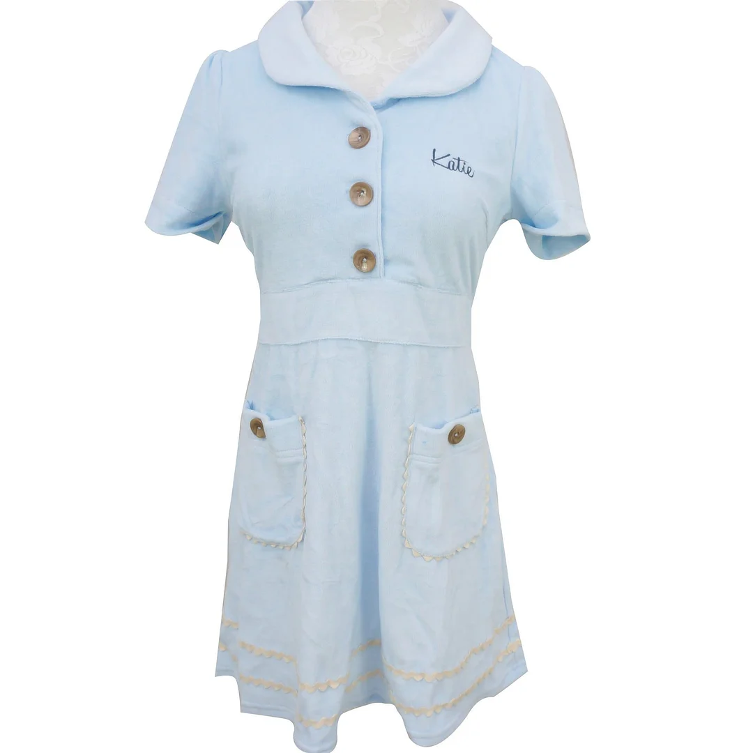 Light Blue Nurse Style Coral Velvet Dress SP140912
