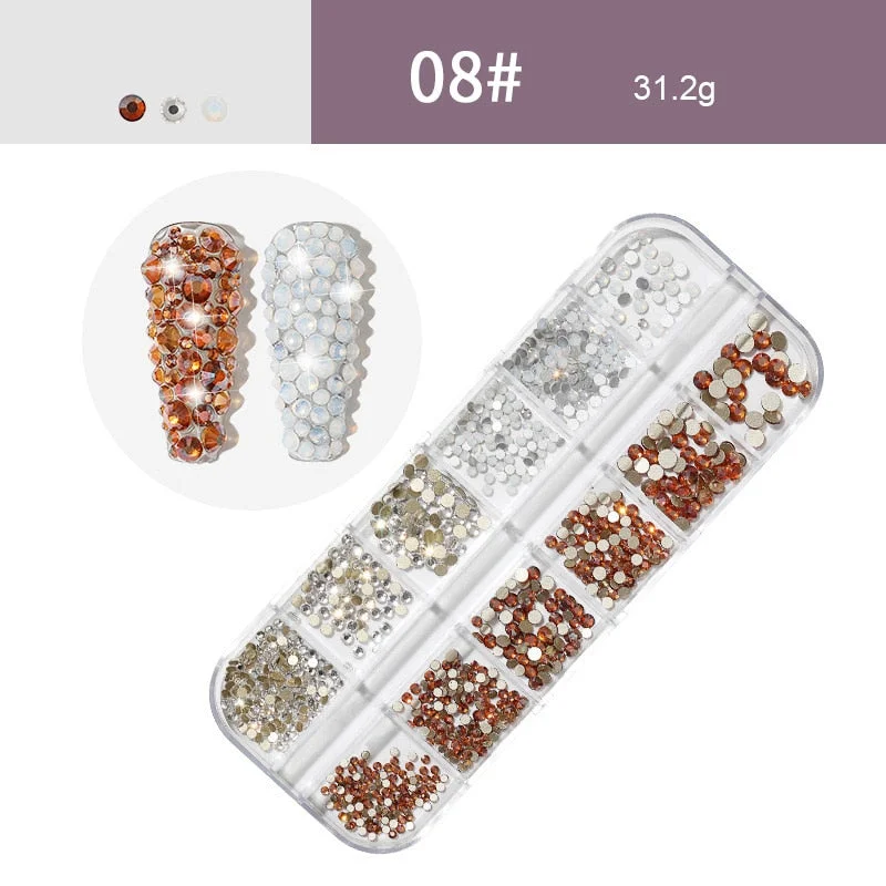 12 Grids/Box Nail Rhinestones 3D Nail Art Decoration Colorful Crystals 3D Nail Sequin Flat Back Stones-Nail Inspo