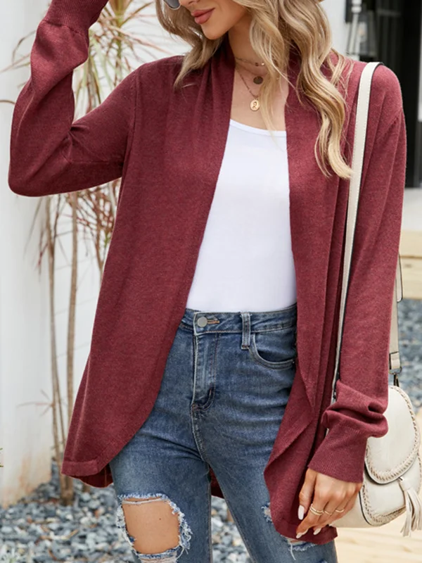 Solid Color Split-Joint Long Sleeves Loose Cardigan Coats