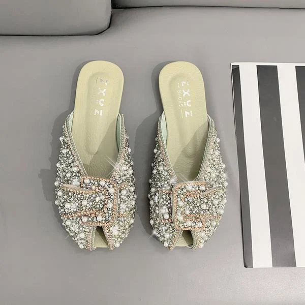 Breakj Women 2021 Loafers Glitter Slides Ladies' Slippers Peep Toe Flat ...