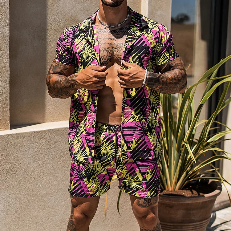 Fashion Leaf Print Beach Two-Piece Set
