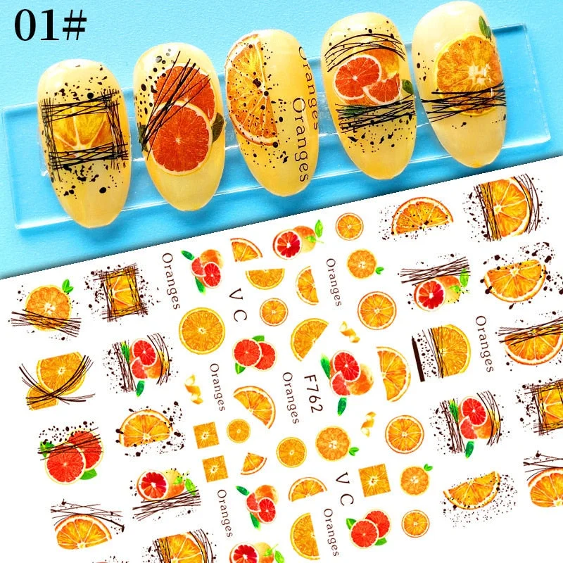 Geometric Lines Flower Leaf 3D Nail Stickers Blue Gold Cool Fall Leaves Spring Transfer Slider Nail Art Decoration Manicures-Nail Inspo