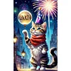 Diamond Painting -5D Round Partial AB Drill New Years Cat(35x55cm)