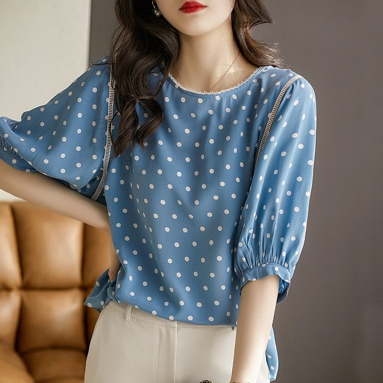 As Picture 3/4 Sleeve Polka Dots Shirts & Tops